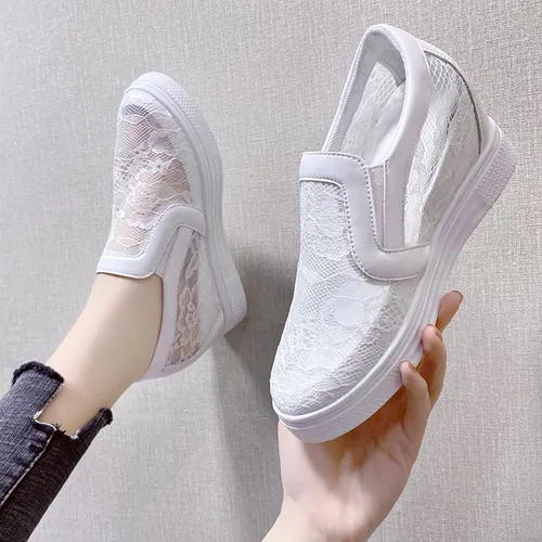 Vista 2 de Hbeylia Zapatos deportivos de plataforma para mujer, de malla de encaje, con cuña oculta, diseño floral, sin cordones, con fondo grueso, zapatos