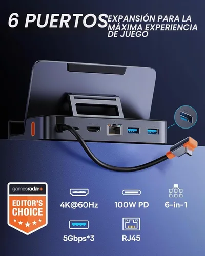 Vista 2 de Dock de cubierta de vapor, estación de acoplamiento Baseus 6 en 1 para cubierta de vapor/ROG Ally X/Legion Go con HDMI 2.0 4K a 60Hz, Gigabit