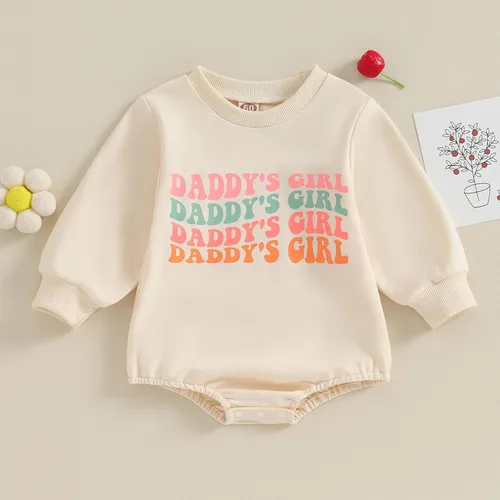 Vista 3 de Ropa para bebé recién nacida, sudadera de gran tamaño con estampado de letras, mameluco de manga larga con burbujas para otoño