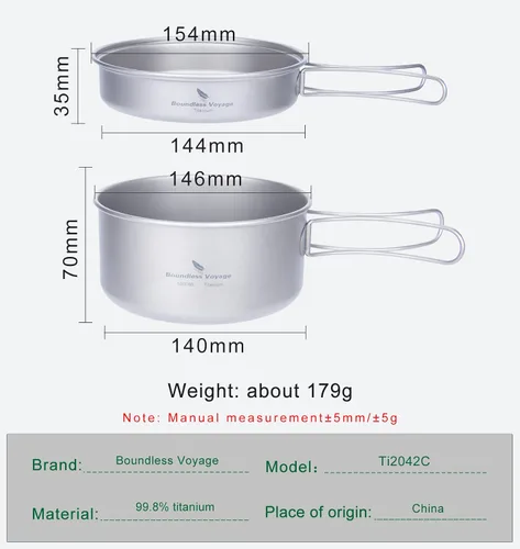 Vista 2 de Al aire libre 25.4 fl oz - 98.1 fl oz Titanio Pot con tapa Plegable Fianza Mango Camping Senderismo Picnic Ultraligero Botella de Agua Taza Taza