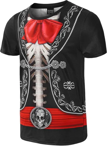 Vista 2 de Funny World Camisetas de mariachi para hombre, disfraz de fiesta mexicana de manga corta