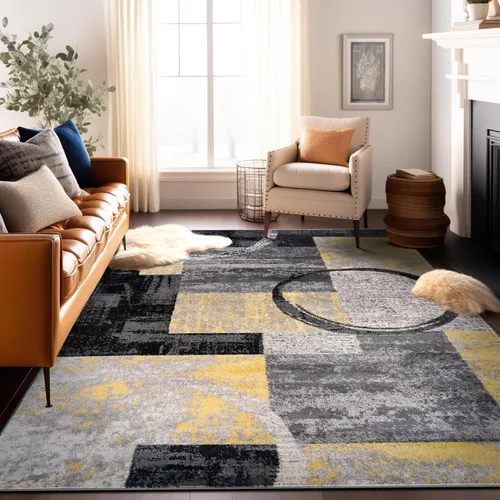 Vista 10 de Rugshop - Alfombra contemporánea con diseño abstracto de círculos, alfombra con respaldo de yute para entrada, cocina o habitación pequeña, marrón