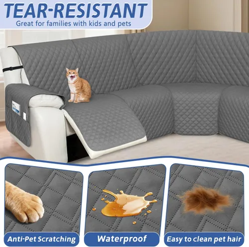 Vista 5 de Arfntevss - Fundas de sofá seccional reclinable 100% impermeables en forma de L, funda de sofá para sofá seccional reclinable en forma de L, juego