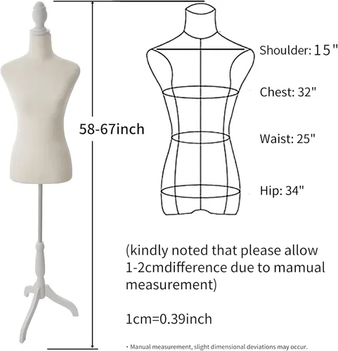 Vista 2 de Maniquí femenino con forma de torso y cuerpo de mujer con trípode ajustable para costura, para exhibición de vestidos, joyería (color beige)