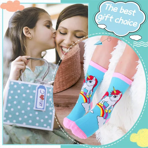 Vista 6 de EBMORE Kids Girls Socks Cotton Crew Cute Animal Pattern Fashion Fun Novelty Socks 6 Pack