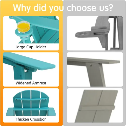 Vista 5 de Lepdep Silla plegable Adirondack moderna ajustable de plástico para exteriores, resistente a la intemperie, 3 posiciones con soporte para tazas