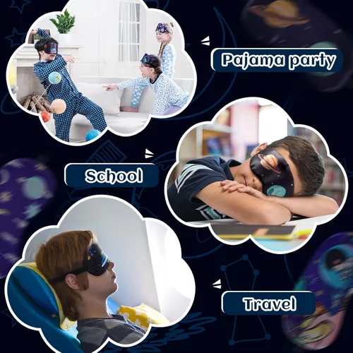Vista 4 de Geyoga 5 máscaras para dormir para niños, planeta para niños, cubrebocas espaciales para los ojos vendados, sombra de ojos para niños, sombra