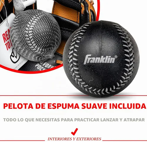 Vista 6 de Franklin Sports Juego de guantes de teeball + pelota para niños Negro