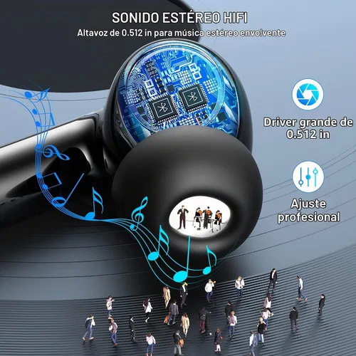 Vista 2 de Auriculares inalámbricos, auriculares inalámbricos 2024 HiFi estéreo con 4 micrófonos ENC con cancelación de ruido, 42 horas de reproducción Negro