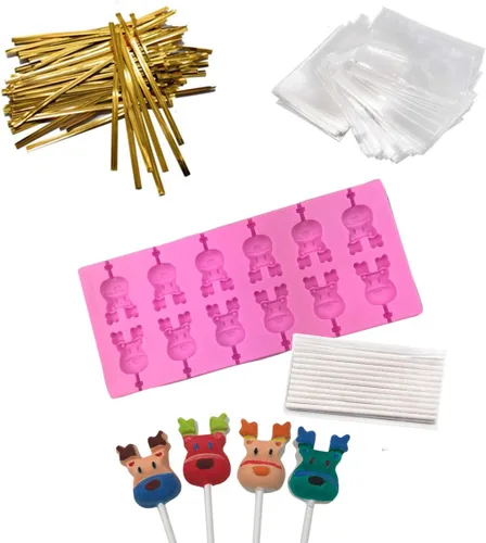 Vista 9 de Juego de moldes de silicona con 12 capacidades distintas; moldes para piruletas y caramelos duros de chocolate con 60 palitos de chupachups