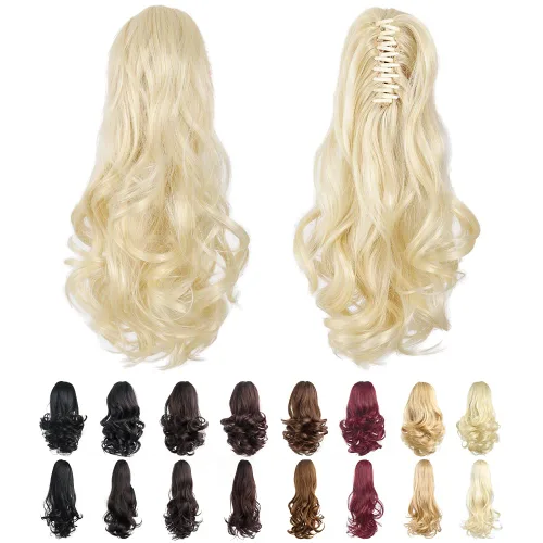 Vista 92 de Extensiones de cola de caballo, extensiones de cabello de cola de caballo con clip de garra marrón oscuro para mujer, pieza de cabello rizado