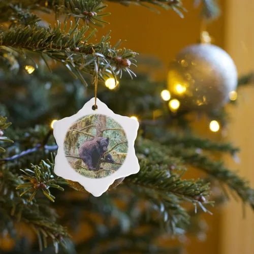 Vista 7 de 3dRose Black Bear cub Finds Safety 3 inch Snowflake Porcelain Ornament