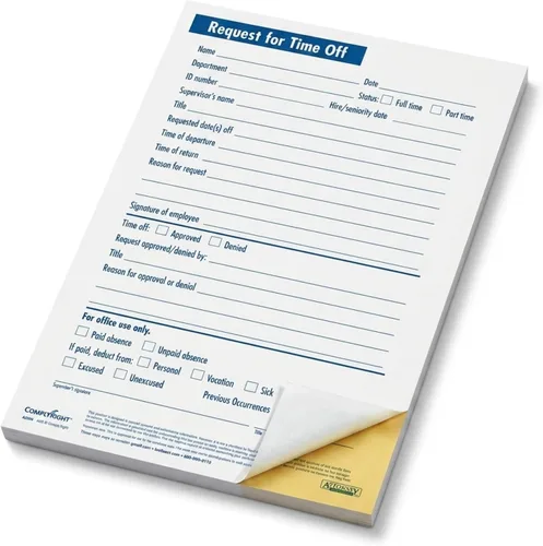 Vista 7 de ComplyRight Solicitud pequeña de 2 partes para tiempo libre 5-1/2 "x 8-1/2" Formularios de asistencia Paquete de 50