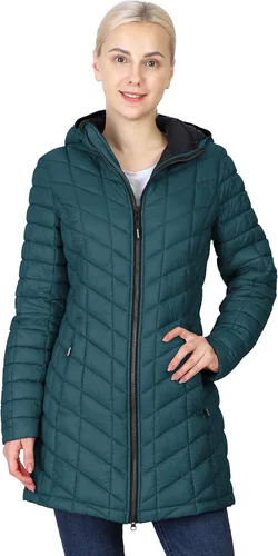 Vista 18 de Outdoor Ventures Abrigo Puffer Largo con Capucha Maryan para Mujer, Ultra Ligero, Cálido, Thermolite (Fiel a la talla. Orden Tamaño Normal) Tinta