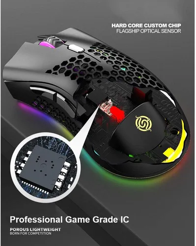 Vista 4 de Mouse ligero para juegos, mouse inalámbrico recargable para juegos con receptor USB, retroiluminación RGB, mouse de computadora para computadora