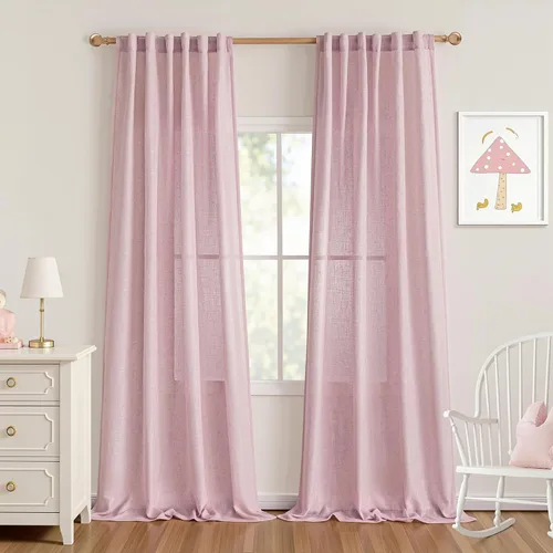 Vista 10 de MYSKY HOME Cortinas naturales de puerta francesa para ventana de puerta, 40 pulgadas de largo, cortas, semitransparentes, filtrantes de luz
