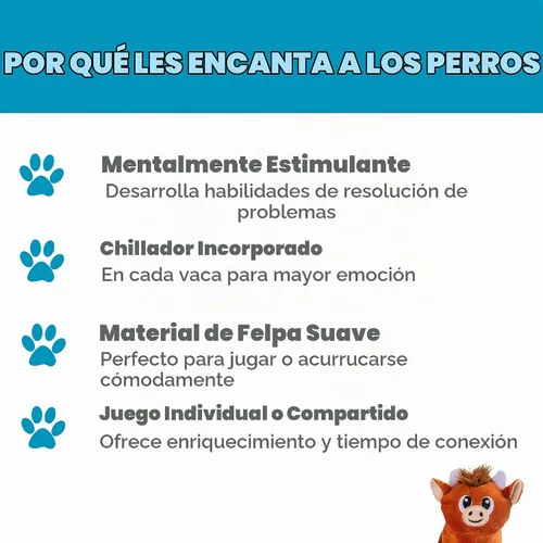 Vista 3 de Outward Hound Hide-A-Cow - Juguete para perro, rompecabezas interactivo 2 en 1 de peluche con granero y 3 vacas chirriantes de las tierras altas
