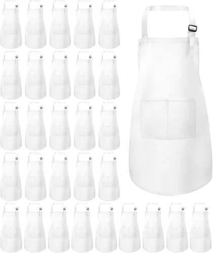 Vista 11 de Paquete de 30 delantales infantiles a granel con bolsillos para 30 unidades de color negro