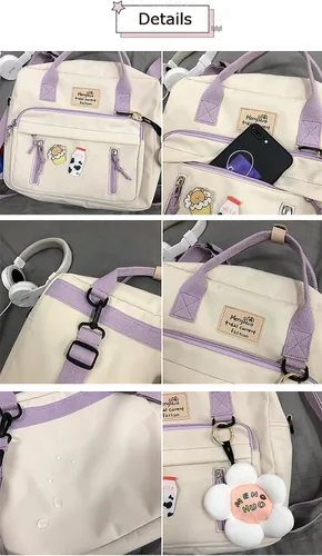 Vista 4 de Mochilas japonesas para niñas adolescentes para la escuela secundaria, mochila Kawaii con alfileres mochila escolar linda mochila estética, Verde