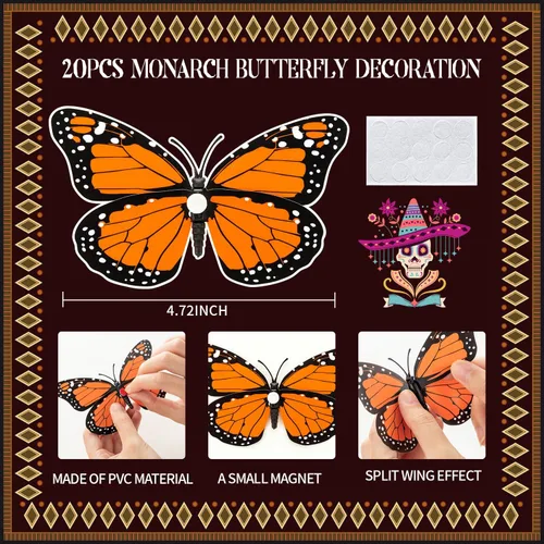 Vista 7 de 120 cabezas de flores de caléndula con decoraciones de mariposa MarigoldandButterfly-120pcs