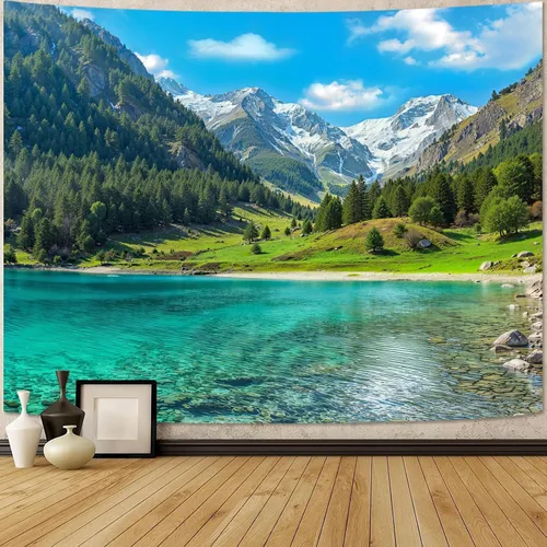 Vista 43 de Zussun Tapiz de Bosque Natural de Montaña Tapiz Verde de Pino Luz Solar Selva para Dormitorio Estético Planta Paisaje de Montaña Tapices Pequeños