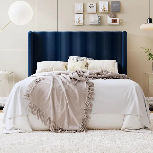 Vista 11 de SHA CERLIN - Base de cama tamaño Full tapizada en pana con plataforma y cabecera acolchada con diseño acanalado vertical estilo wingback, 8