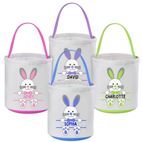 Vista 8 de Paquete de 2 cestas de Pascua personalizadas con asa, lona, azul