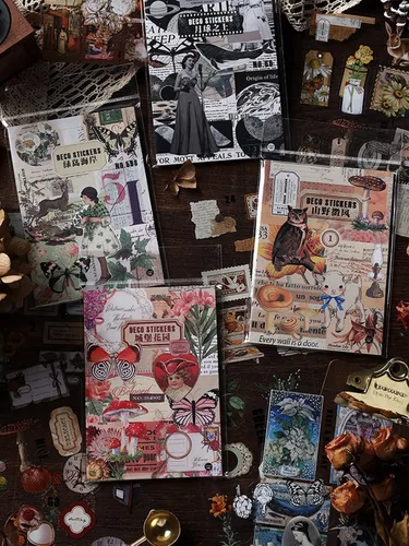 Vista 6 de Calcomanías de diario basura para álbumes de recortes, 166 piezas retro de flores, mariposas, naturaleza, poemas, letras decorativas para álbumes