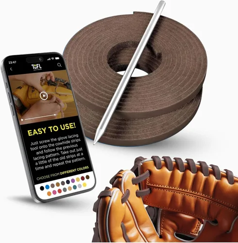 Vista 26 de TOFL Kit de encaje para guantes de sóftbol y béisbol Kit de reparación de cordones de guante de encaje 2 cordones de cuero con aguja de cordones