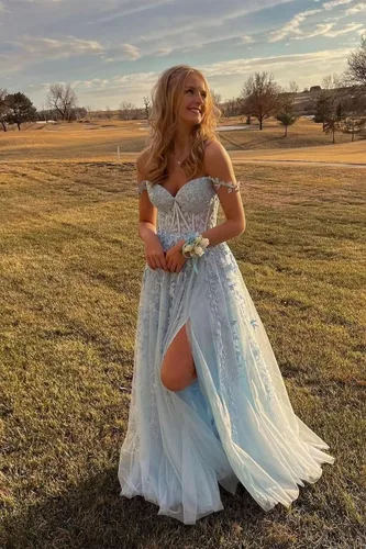 Vista 6 de YUAOHUANG Vestidos de graduación con apliques de encaje y tul para mujer 2025, vestido de baile con tirantes delgados, vestido de noche formal