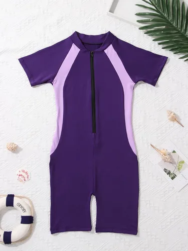 Vista 4 de vastwit Traje de baño de una pieza para niñas y niñas, traje de baño de manga corta con cremallera