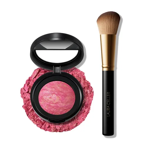 Vista 14 de LAURA GELLER NEW YORK Blush-n-Brighten - Rubor horneado marmoleado, tono Pink Buttercream (crema de mantequilla rosa) y brocha angular, 47mm 01