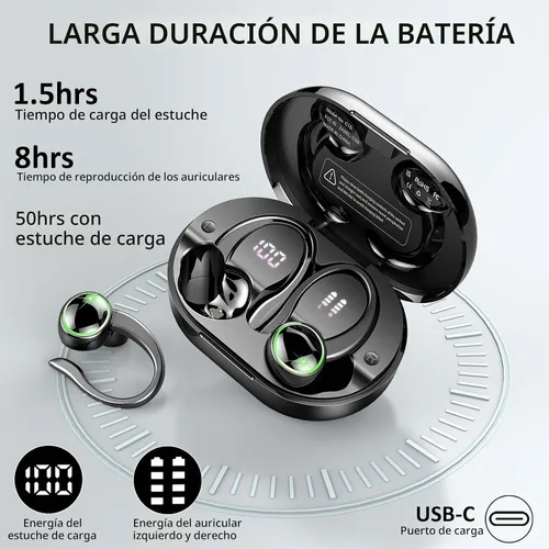 Vista 3 de Auriculares inalámbricos deportivos, Bluetooth 5.4 HiFi Stereo, IP7 impermeables, auriculares con reproducción de 50 horas, diseño de ganchos