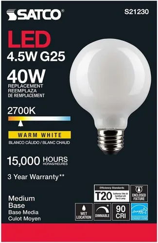 Vista 7 de Satco S21230 4.5G25/LED/WH/927/120V - Paquete de 6 Warm White, 120V