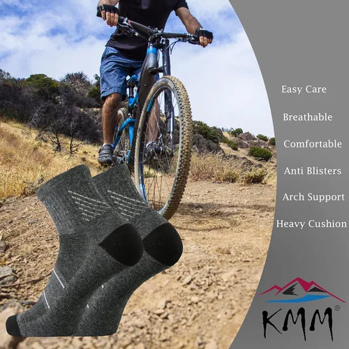 Vista 5 de KMM Calcetines tobilleros de lana merino de corte bajo para hombre, ligeros, con un cuarto de amortiguación, anti ampollas, senderismo, senderismo