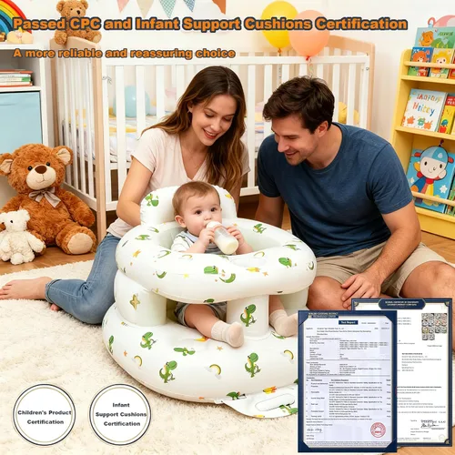 Vista 4 de EXBEPE Asiento de bebé inflable engrosado, asiento de piso para bebés de 3 a 36 meses con bandeja, silla infantil con soporte para sentarse, bomba