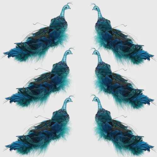 Vista 10 de Adornos de Navidad de pavo real de 12 pulgadas, elegante pájaro de pavo real azul verde azulado decorativo con cola de plumas en clip, adorno de 1