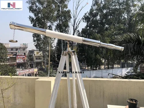 Vista 5 de Soporte de trípode para telescopio antiguo Elite de cuero blanco de diseñador de piso telescopio con base