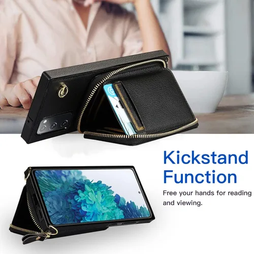 Vista 5 de Asuwish Funda de teléfono para Samsung Galaxy S20 FE 5G de 6.5 pulgadas con protector de pantalla y soporte para tarjetas con cremallera, soporte