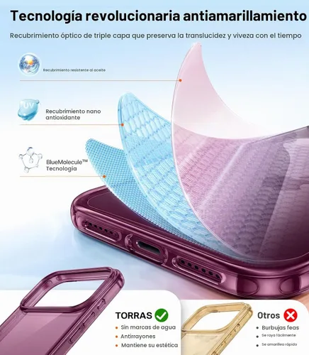 Vista 4 de TORRAS Funda para iPhone 18 Pro Crystal Borgoña, antiamarilleamiento 6.3" Borgoña transparente
