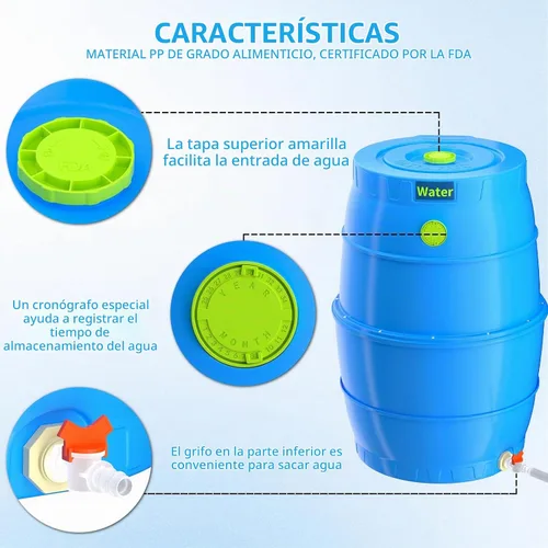 Vista 3 de SQUEEZE master Barril de colección de agua de 50 galones - Barril de almacenamiento de agua potable con canillas - Sistema de suministro de agua