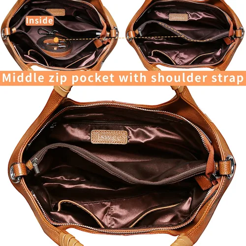 Vista 6 de Iswee Bolsos de hombro de cuero genuino, bolsos y bolsos para mujer, bolso de mano de diseñador cruzado de tamaño mediano