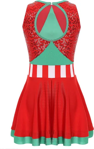 Vista 2 de Disfraz de elfo de Navidad para niñas, vestido de baile de lentejuelas brillantes, vestido de fiesta de Navidad, vestido de Santa Claus
