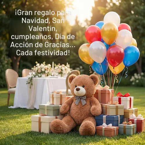 Vista 5 de Oso de peluche marrón gigante, animal de peluche grande de 47 pulgadas, material de felpa suave, estilo clásico con lazo a cuadros, para acurrucarse