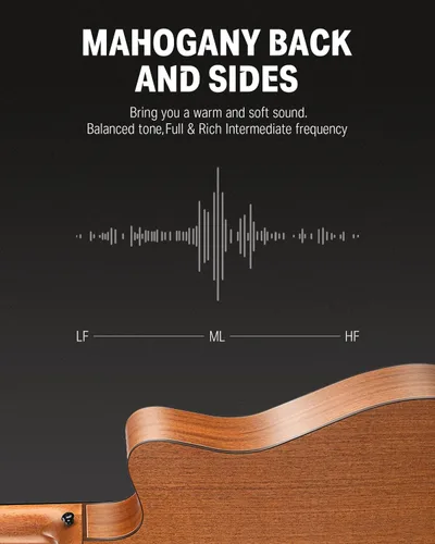 Vista 3 de Donner DAG-1CL - Kit de guitarra acústica para zurdos para principiantes y adultos, tamaño completo, juego de guitarra acustica zurdos con correa