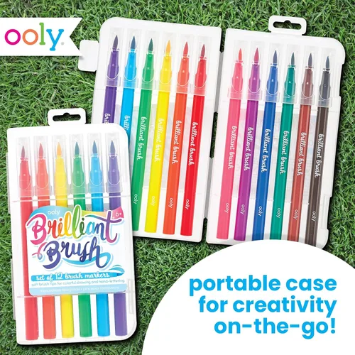 Vista 5 de Ooly Brilliant Brush 12 Colores Clásicos, Plumas de Caligrafía para Escribir y Lettering a Mano, Plumas de Doble Punta para Principiantes o Niños