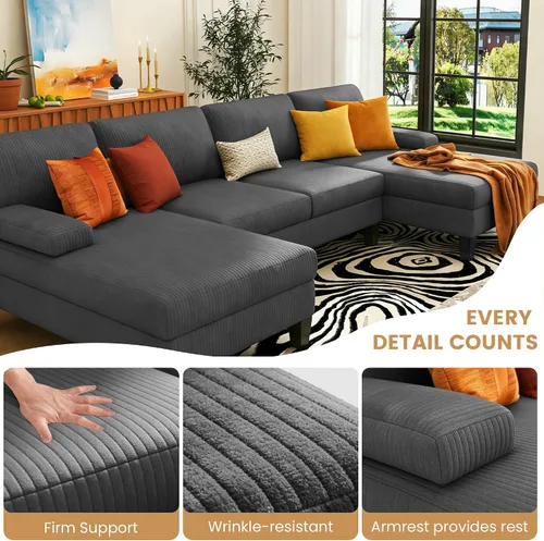 Vista 4 de COCO DESIGN Sofás seccionales en forma de U para sala de estar, sofá modular moderno de 108 pulgadas con diván doble, sofás de felpilla