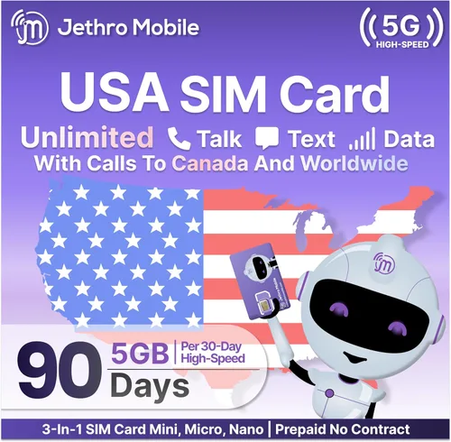 Vista 10 de Jethro Mobile Plan prepago – 30 días de conversación y texto ilimitados + 5 GB de datos de alta velocidad Funciona con iPhone, Android y teléfonos