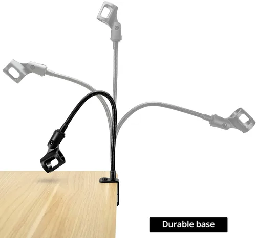 Vista 5 de QWORK Soporte de micrófono de cuello de cisne de 13 pulgadas, soporte de micrófono de escritorio con abrazadera con brazo flexible de 360°, soporte