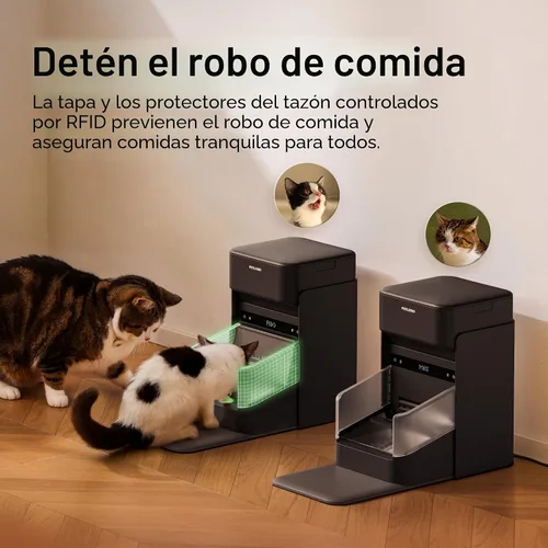 Vista 4 de PETLIBRO Alimentadores RFID para 2 gatos, sensor de collar para comidas personalizadas, reconocimiento de gatos, seguimiento de dieta y antirrobo